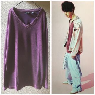 Vネックベロアカットソー L 古着 菅田将暉 (Tシャツ/カットソー(七分/長袖))