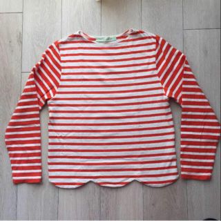 ドットアンドストライプスチャイルドウーマン(Dot&Stripes CHILDWOMAN)の【美品】ドットアンドストライプス 裾スカラップマルチボーダートップス(カットソー(長袖/七分))