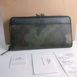 コーチ(COACH)のタグ付き★COACH コーチ レザーダークグリーン迷彩　 長財布　新品未使用(長財布)