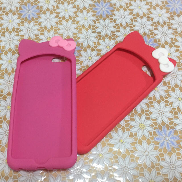 キティちゃんのリボンシリコンiPhone6/6Sケース♡ビビッドピンク スマホ/家電/カメラのスマホアクセサリー(iPhoneケース)の商品写真