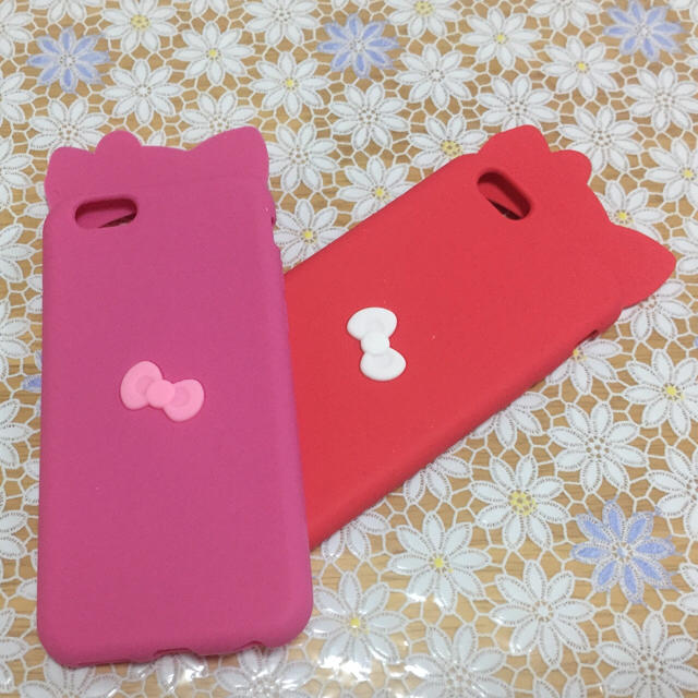 キティちゃんのリボンシリコンiPhone6/6Sケース♡ビビッドピンク スマホ/家電/カメラのスマホアクセサリー(iPhoneケース)の商品写真