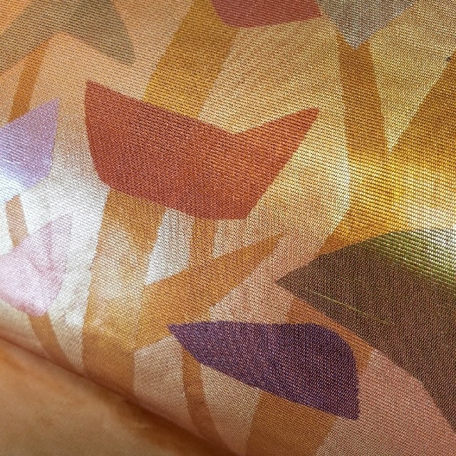 名古屋帯  オレンジ色  樹木の幾何学模様  金彩 レディースの水着/浴衣(帯)の商品写真