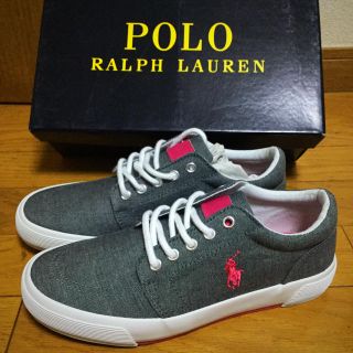 ポロラルフローレン(POLO RALPH LAUREN)の新品 POLO ダークグレイ × ピンク スニーカー(スニーカー)