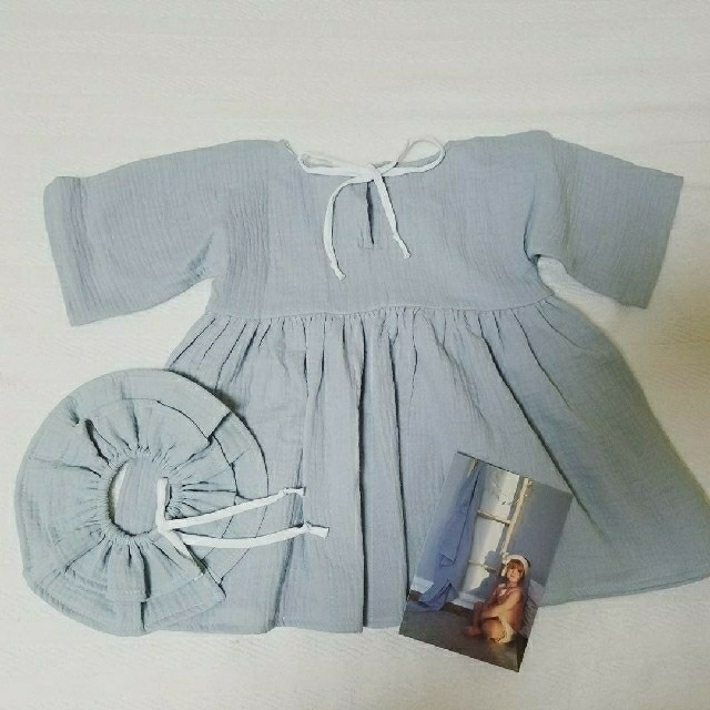 新品　Liilu ドレス　ブルーグレイ　1-2Y キッズ/ベビー/マタニティのキッズ服女の子用(90cm~)(ワンピース)の商品写真