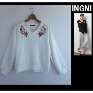 イング(INGNI)の新品★INGNIイング★胸刺繍 TOPS ★オフホワイト(カットソー(長袖/七分))