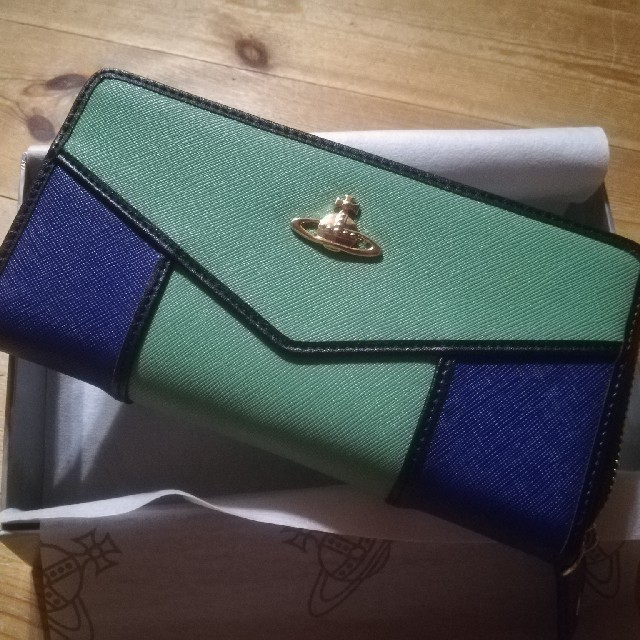 【 新年 春財布 】 Vivienne Westwood 長財布 緑 紺