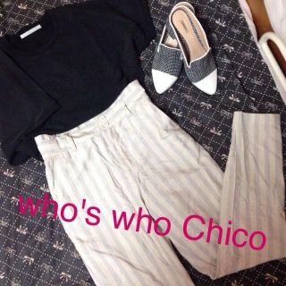 フーズフーチコ(who's who Chico)のリネンストライプタックパンツ(カジュアルパンツ)