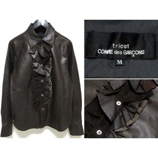 コムデギャルソン(COMME des GARCONS)の希少 トリココムデギャルソン アシンメトリー レザーフリルシャツ M 状態良好(シャツ/ブラウス(長袖/七分))