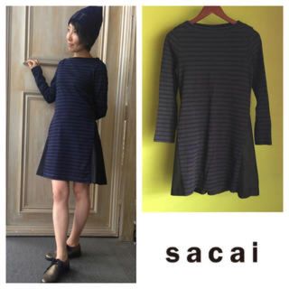 サカイ(sacai)の年末最終値下げ‼️sacai ボーダーワンピース(ひざ丈ワンピース)