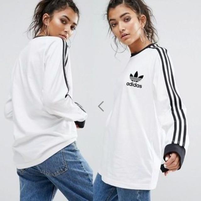 adidas(アディダス)の★adidas★3ストライプス ロング スリーブ Tシャツホワイト 【Ｍ～Ｌ】 メンズのトップス(Tシャツ/カットソー(七分/長袖))の商品写真