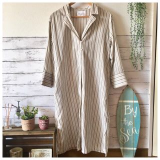 ロングシャツ シャツ ストライプ 白 ビッグシルエット レディース カーディガン(シャツ/ブラウス(長袖/七分))