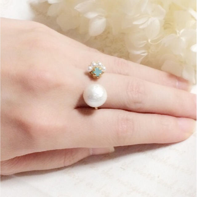 215☆コットンパールのフォークリング② ハンドメイドのアクセサリー(リング)の商品写真