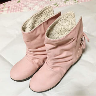 【新品 未使用】ベビーピンク×レース 2way ブーツ Mサイズ♡(ブーツ)