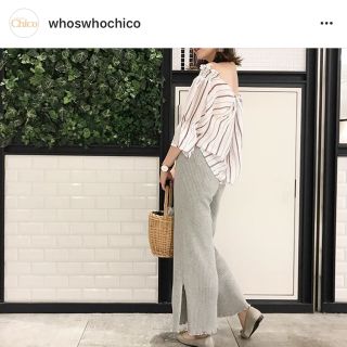 フーズフーチコ(who's who Chico)の【who's who chico】フリルニットパンツ GRY(カジュアルパンツ)