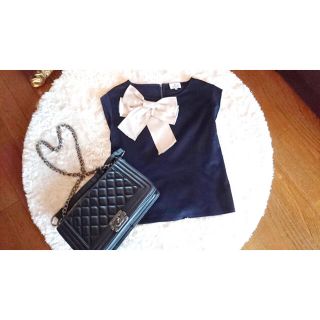 ランバンオンブルー(LANVIN en Bleu)の【美品・最終お値下げ】LANVIN リボン🎀トップス(カットソー(半袖/袖なし))