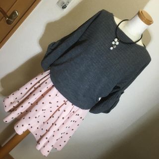 スナイデル(SNIDEL)のsnidel ピンクベージュx茶 ドット柄 ワンピ 美品！(ミニワンピース)