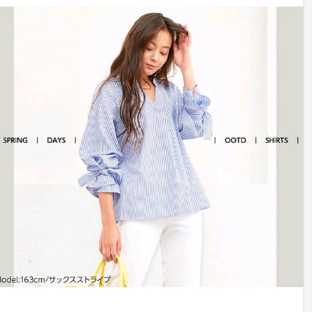 神戸レタス(コウベレタス)のストライプ リボンシャツ レディースのトップス(シャツ/ブラウス(長袖/七分))の商品写真