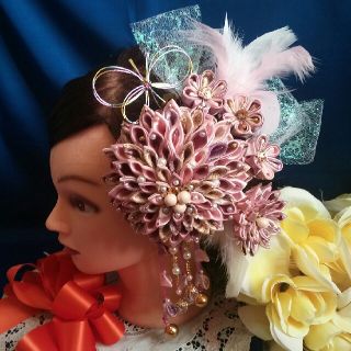 つまみ細工 サテン ピンク系 半くす 特盛10点セット(ヘアアクセサリー)