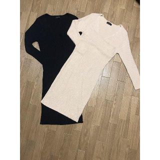 デュラスアンビエント(DURAS ambient)の黒＆ベージュ★２点セット★デュラスアンビエント★リブ美ラインタイトニットワンピ(ミニワンピース)