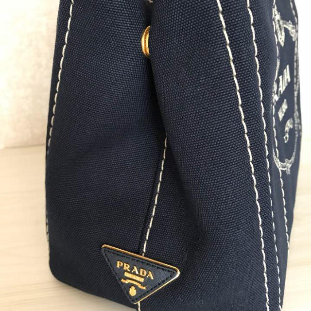 代引可】 PRADA ギンガムチェック×ネイビー カナパ プラダ - トート