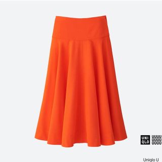 ユニクロ(UNIQLO)のUniqlo U レーヨンミディスカート ウエスト67 ／オレンジ 新品！(ロングスカート)