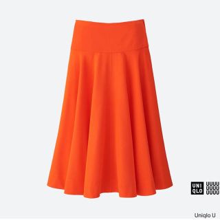 ユニクロ(UNIQLO)のUniqlo U レーヨンミディスカート ウエスト70cm ／オレンジ 新品！(ロングスカート)