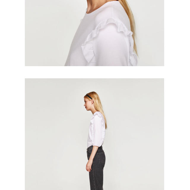 ZARA(ザラ)のフリル七分丈ティシャツ レディースのトップス(Tシャツ(長袖/七分))の商品写真