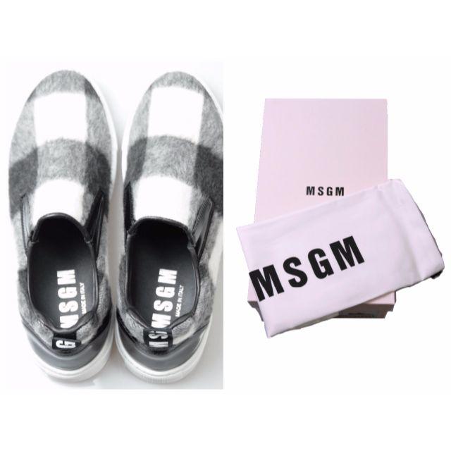 MSGM(エムエスジイエム)の即納新品MSGM / エムエスジーエム14AW レザー切替チェックスリッポン38 レディースの靴/シューズ(スリッポン/モカシン)の商品写真