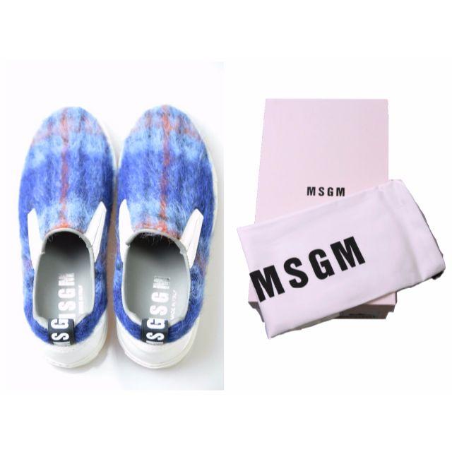 MSGM(エムエスジイエム)の新品即納MSGMエムエスジーエム14AWレザー切替ウールチェックスリッポン38 レディースの靴/シューズ(スリッポン/モカシン)の商品写真