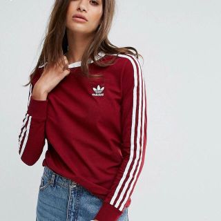 アディダス(adidas)の日本未発売 Mサイズ adidas 新品 3ストライプ ロンT バーガンディ(Tシャツ(長袖/七分))