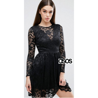 エイソス(asos)の☆ASOS*ClubL* UK8 レーススケータードレス☆(ミニドレス)