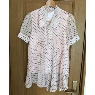 ユメテンボウ(夢展望)の送込♡ドット シフォン シャツワンピ ミニワンピ チュニック フレア(シャツ/ブラウス(半袖/袖なし))