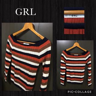 グレイル(GRL)のGRL 長袖カットソー ニット ボートネック 丈短め S～M 超美品(ニット/セーター)