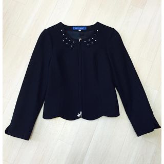 エムズグレイシー(M'S GRACY)の《美品》お花チャームダブルジッパー  woolノーカラージャケット(ノーカラージャケット)