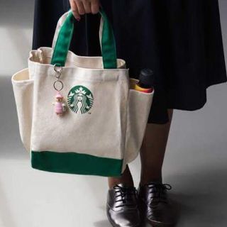 スターバックスコーヒー(Starbucks Coffee)の海外スタバ❤︎緑ロゴトートバッグ&ベアリスタキーホルダー付(ピンク)(トートバッグ)