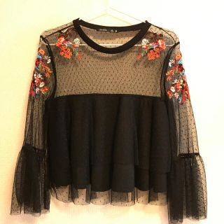 ベルシュカ(Bershka)のシースルー×刺繍 トップス(カットソー(長袖/七分))