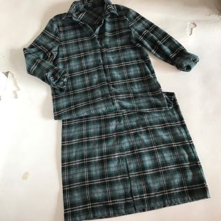 スピンズ(SPINNS)の【美品】緑チェックシャツ ロングシャツ (シャツ/ブラウス(長袖/七分))