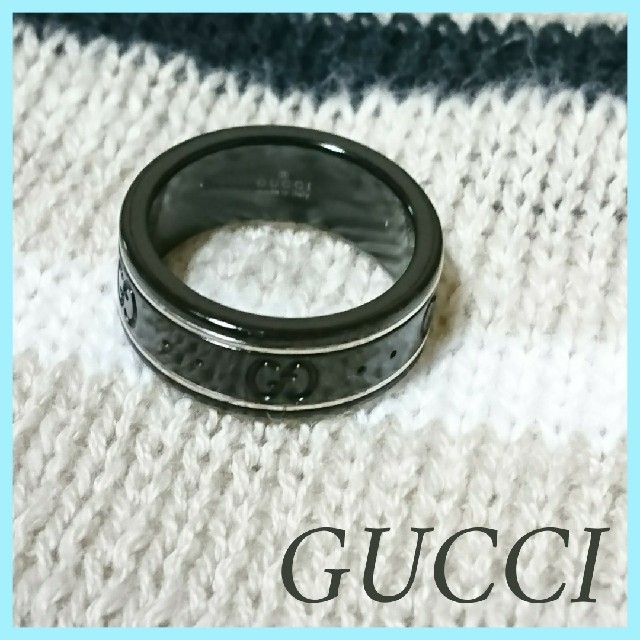 Gucci(グッチ)の美品 グッチ アイコン リング K18WG×ブラックシンセティックコランダム  メンズのアクセサリー(リング(指輪))の商品写真