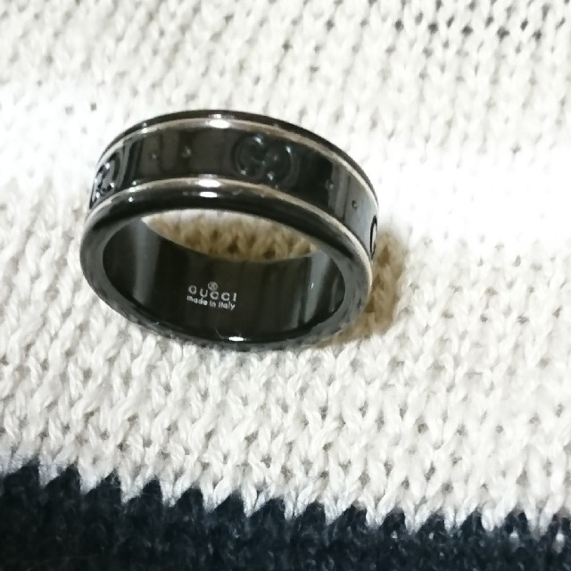 Gucci(グッチ)の美品 グッチ アイコン リング K18WG×ブラックシンセティックコランダム  メンズのアクセサリー(リング(指輪))の商品写真