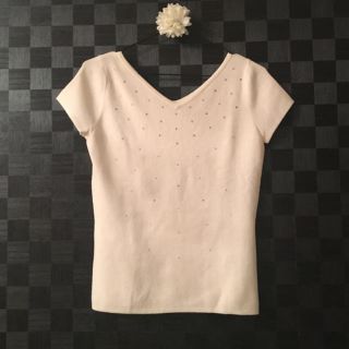 リンクイットオール(LINK IT ALL)の♡美品♡白半袖スパンコールVネックカットソー 38 9号 (カットソー(半袖/袖なし))