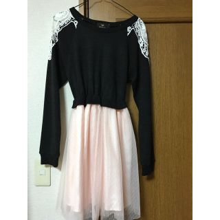 ロジータ(ROJITA)の【美品】ROJITA 肩レースニットドッキングワンピース(ひざ丈ワンピース)