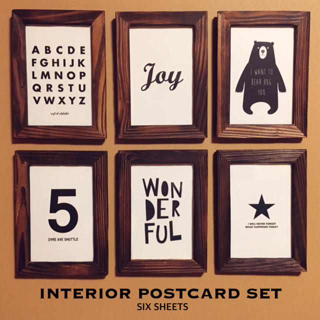 6枚セット！ポストカード くまさん ブラック 黒 星 アルファベット アニマル  ハンドメイドのインテリア/家具(その他)の商品写真
