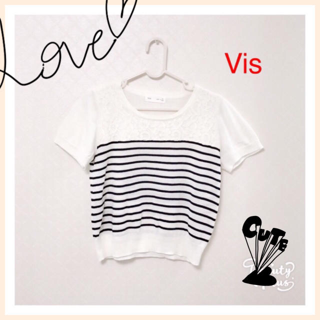 PROPORTION BODY DRESSING(プロポーションボディドレッシング)の【Vis】レースボーダー半袖ニット♡クルーネック レディースのトップス(ニット/セーター)の商品写真