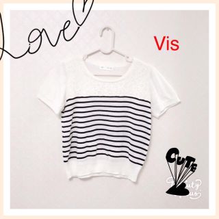 プロポーションボディドレッシング(PROPORTION BODY DRESSING)の【Vis】レースボーダー半袖ニット♡クルーネック(ニット/セーター)