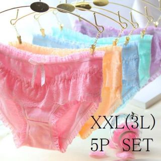 【XXL5枚セット】大きいサイズ3L♡コットンショーツ♡ドット柄リボン⑨ (ショーツ)