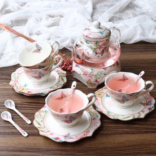 西洋姫系ティーカップ&ソーサー 4客セット 花柄,陶器.食器 お皿の