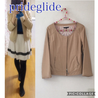 プライドグライド(prideglide)の36(S)♡羊革のノーカラーレザージャケット(ライダースジャケット)