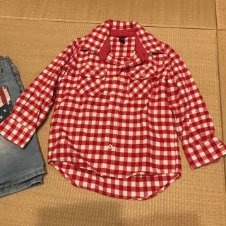 ギャップキッズ(GAP Kids)のGAP 110 ギンガムチェック 赤 長袖シャツ 美品(カーディガン)