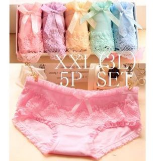 【XXL5枚セット】大きいサイズ3L♡綿デザインショーツ♡ドット柄リボン⑨ (ショーツ)