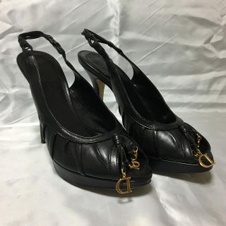 クリスチャンディオール(Christian Dior)の美品クリスチャンディオール バックストラップパンプス36 1/2ブラック(ハイヒール/パンプス)